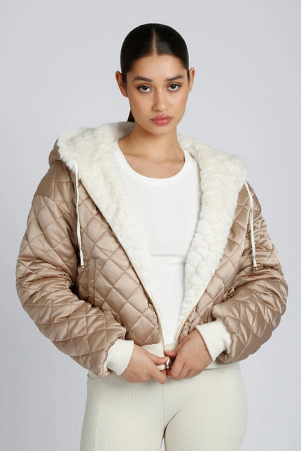 Fawn Reversible Faux Fur Hoodie - Taupe