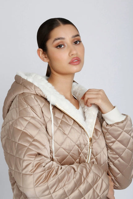 Fawn Reversible Faux Fur Hoodie - Taupe