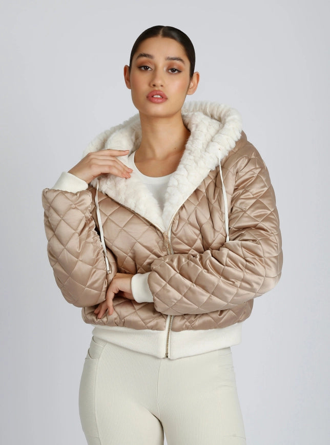 Fawn Reversible Faux Fur Hoodie - Taupe