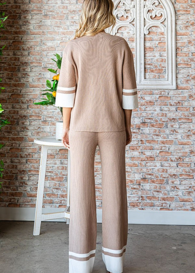 First Love Contrast Ribbed Knit Pants