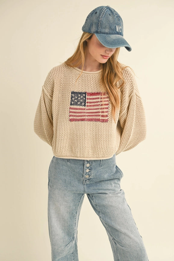 Flag Knitted Sweater Top IVORY