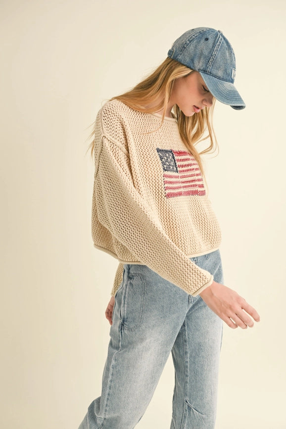 Flag Knitted Sweater Top IVORY