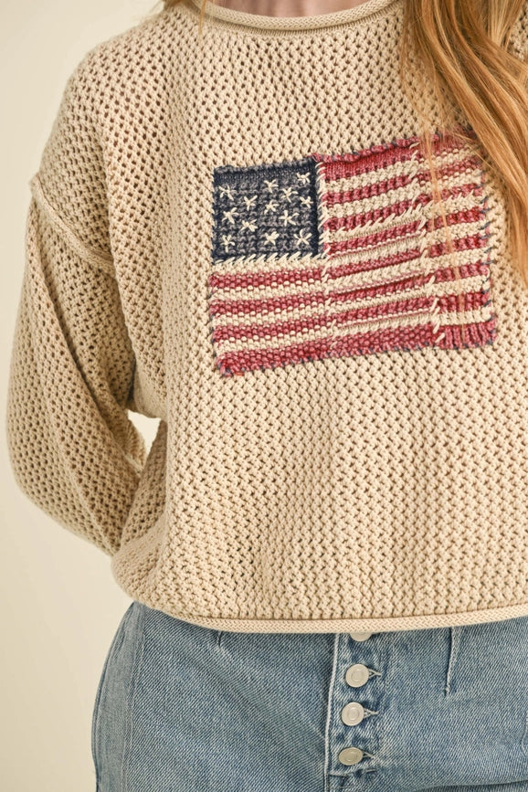 Flag Knitted Sweater Top IVORY