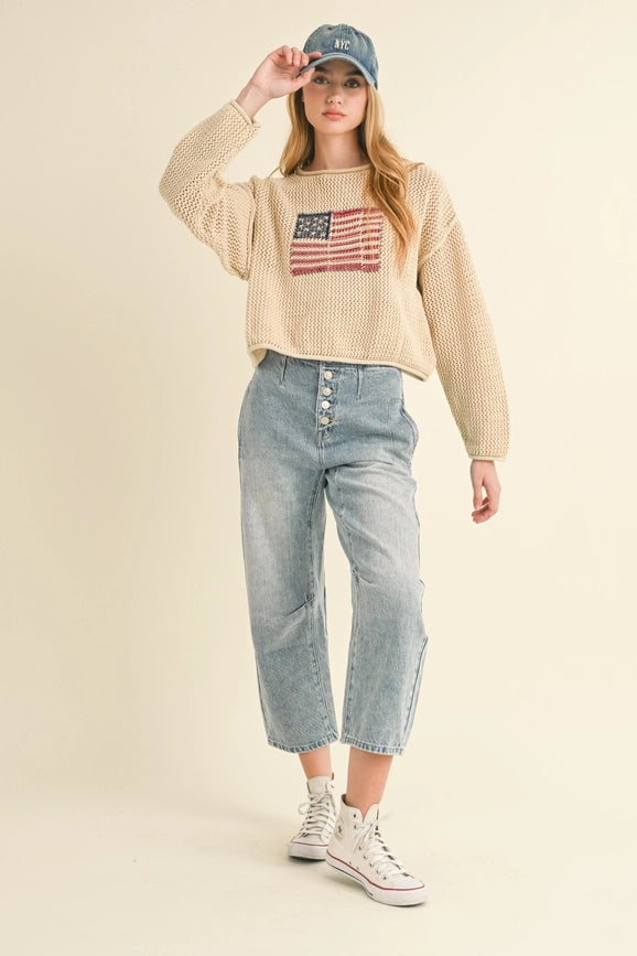 Flag Knitted Sweater Top IVORY