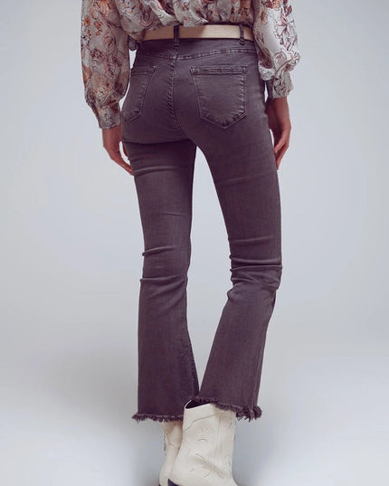 Flare Jeans With Raw Hem Edge In Dark Grey