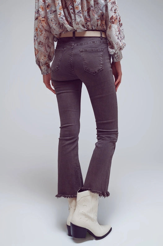 Flare Jeans With Raw Hem Edge In Dark Grey