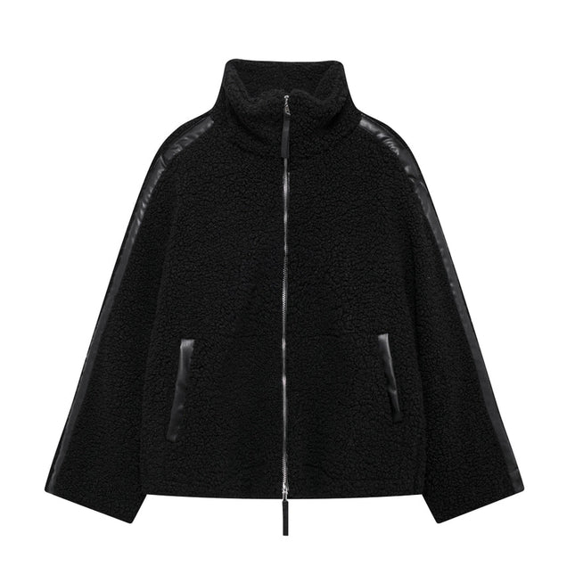 Fleece Fashion Loose Sporty Panelled Jacket