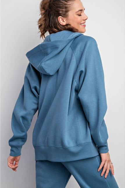 Fleece French Terry Full Zip Hoodie Jacket Calypso