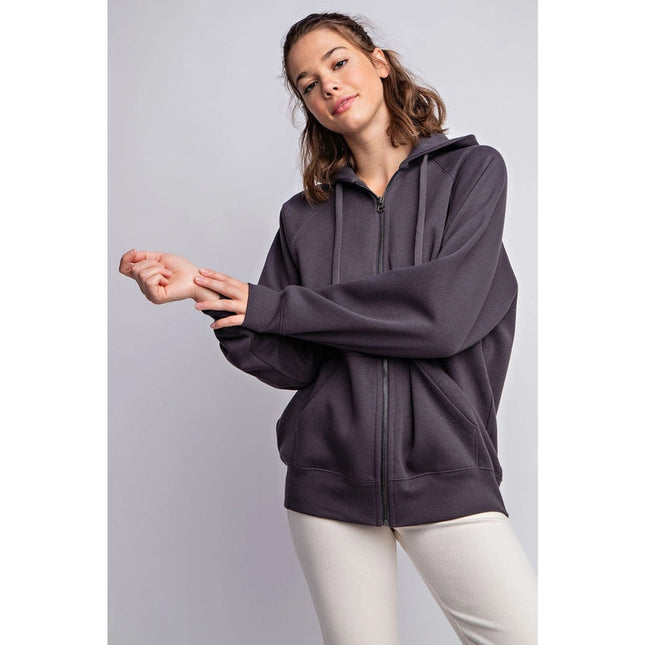 Fleece French Terry Full Zip Hoodie Jacket Charcoal