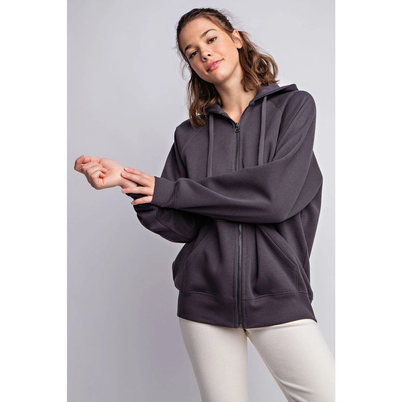 Fleece French Terry Full Zip Hoodie Jacket Charcoal