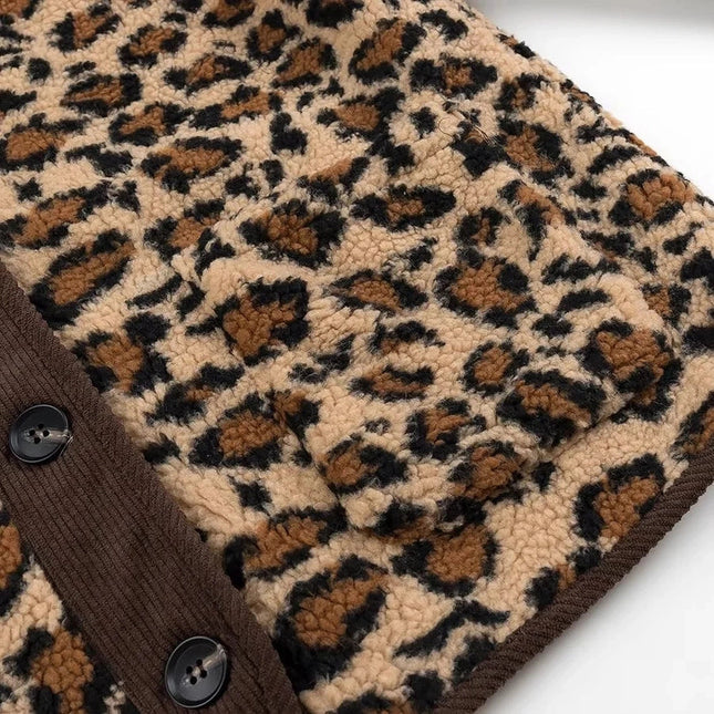 Fleece Leopard Print Wool Jacket