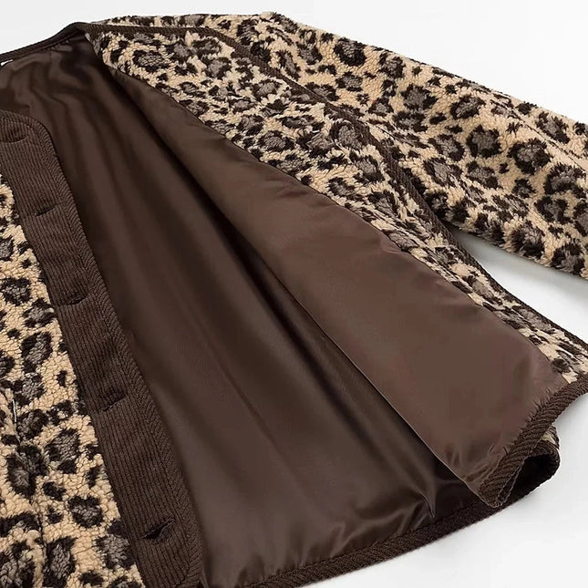 Fleece Leopard Print Wool Jacket