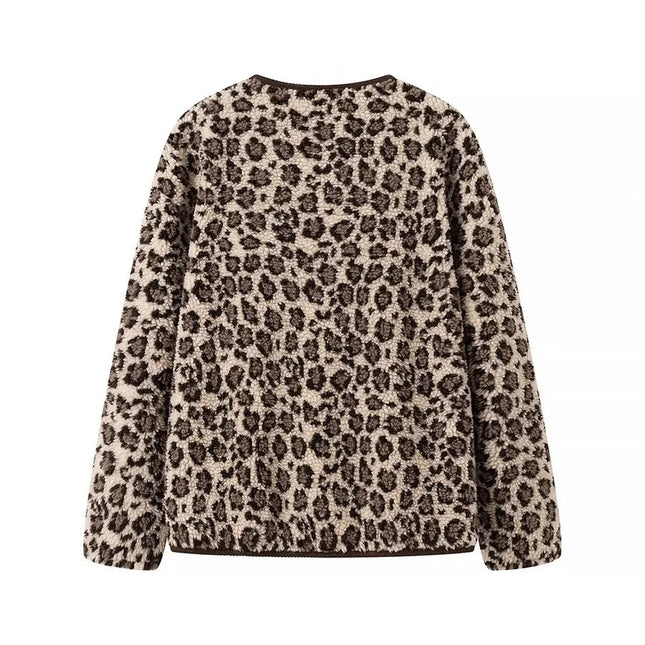 Fleece Leopard Print Wool Jacket