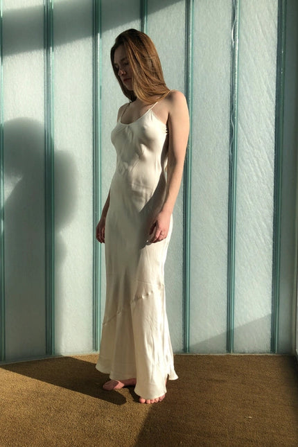 Floor Length Mulberry Silk Slip in Baby's-Breath