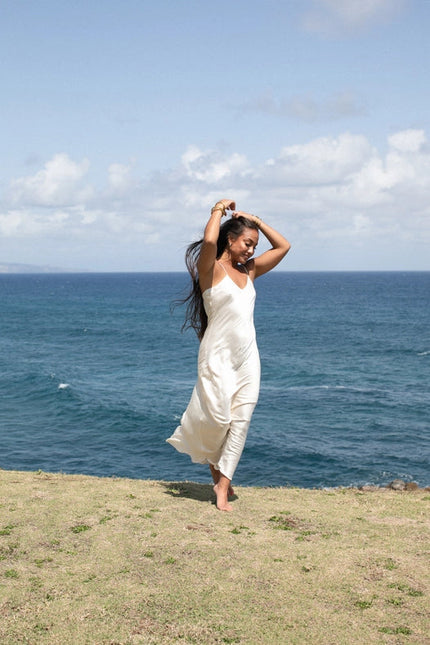 Floor Length Mulberry Silk Slip in Baby's-Breath