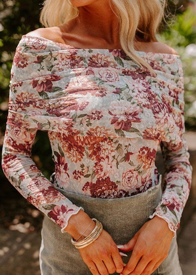 Floral Off-Shoulder Long Sleeve Bodysuit