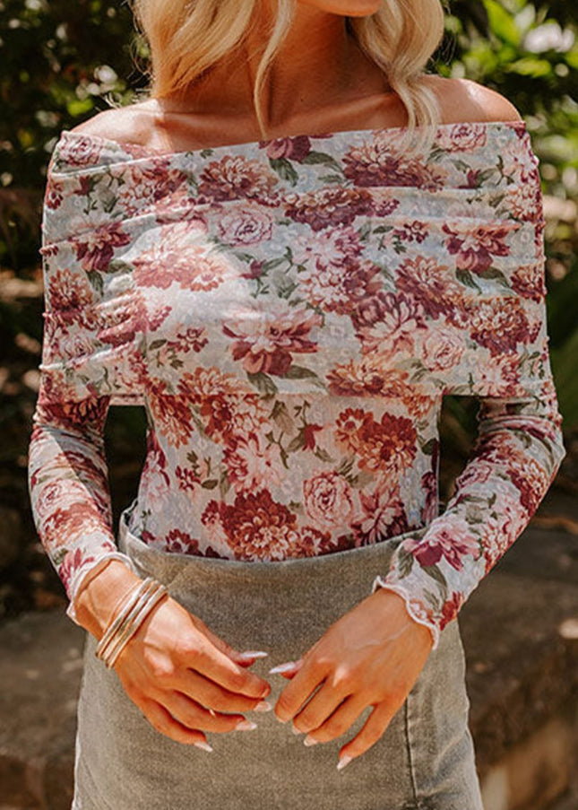 Floral Off-Shoulder Long Sleeve Bodysuit