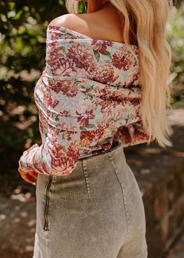 Floral Off-Shoulder Long Sleeve Bodysuit