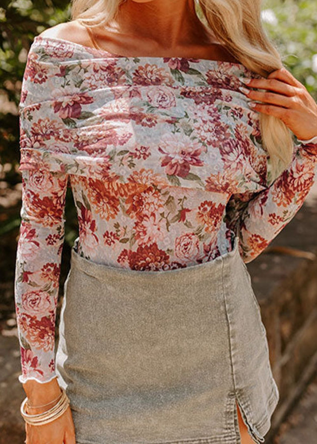 Floral Off-Shoulder Long Sleeve Bodysuit