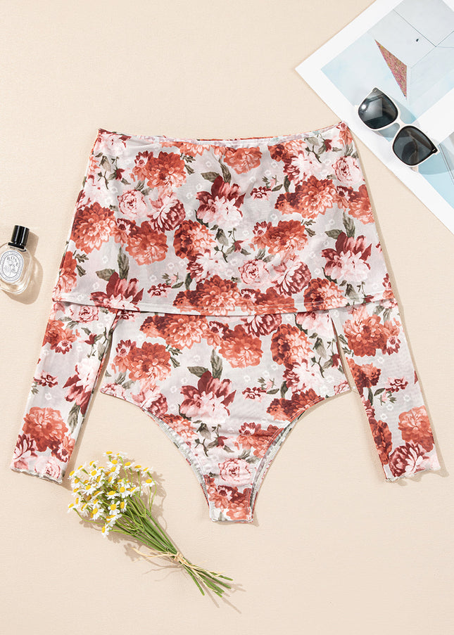 Floral Off-Shoulder Long Sleeve Bodysuit