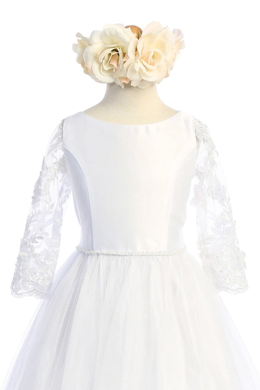 Floral Patch & Pearl Sleeve with Satin & Tulle