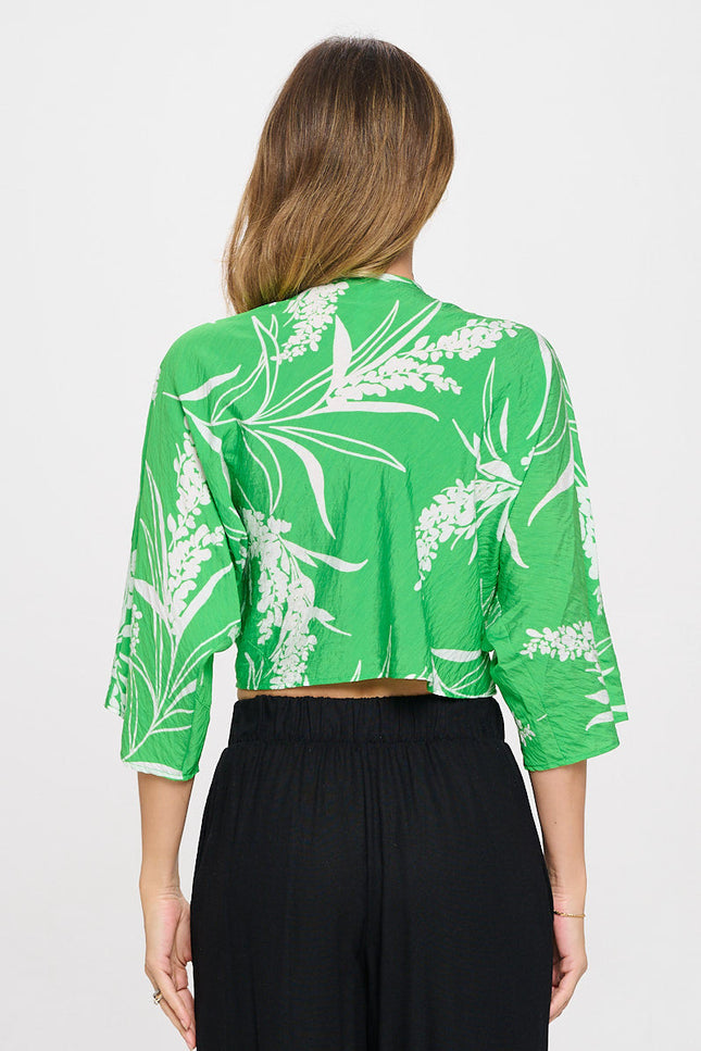 Floral Print Mid Sleeve Top with Front Twist-3