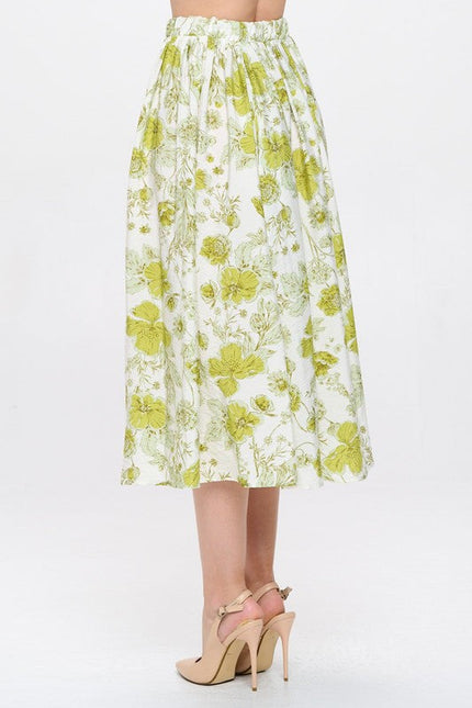 Floral Print Midi Skirt with Pockets-1