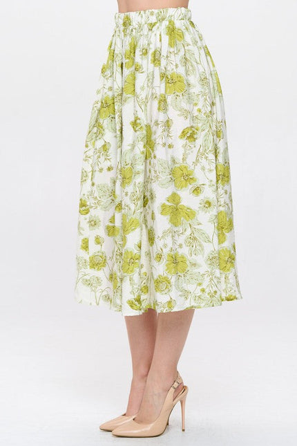 Floral Print Midi Skirt with Pockets-2