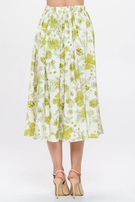 Floral Print Midi Skirt with Pockets-3