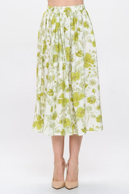 Floral Print Midi Skirt with Pockets-0