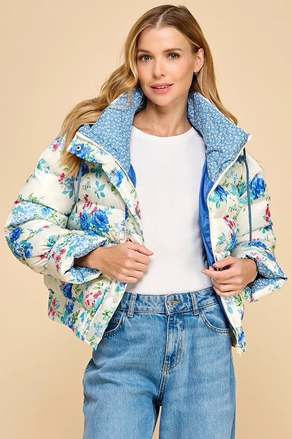 Floral Print Puff Jacket