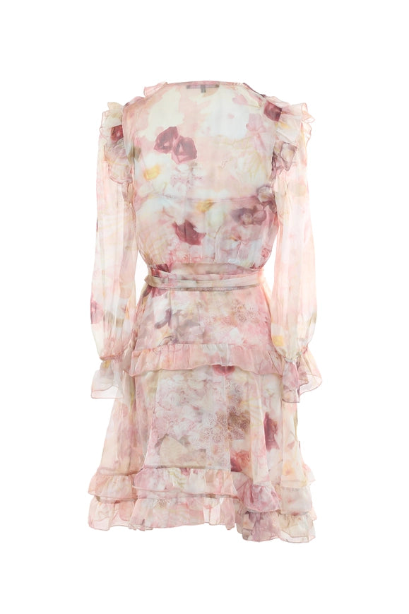 Floral Print Ruffled High Low Sheer Midi Dress-Dress-Beulah Style-Urbanheer