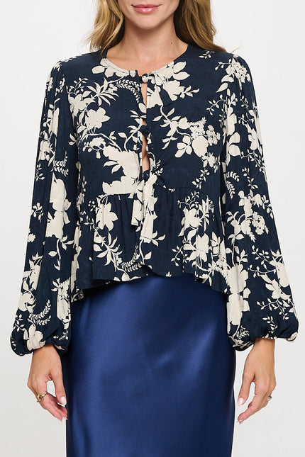 Floral Print Top with Front Tie Detail-1