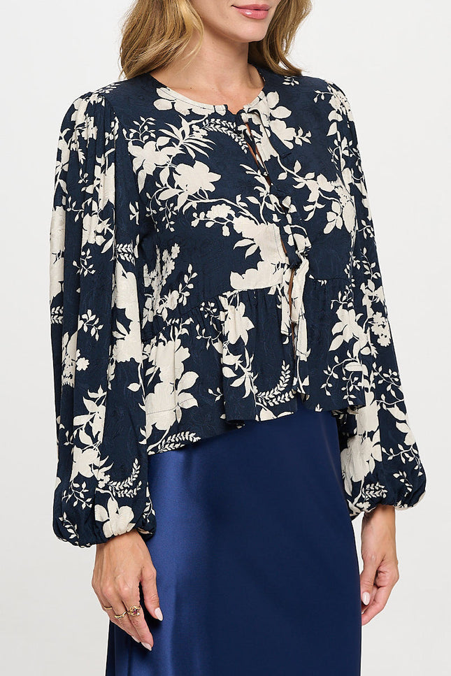 Floral Print Top with Front Tie Detail-2