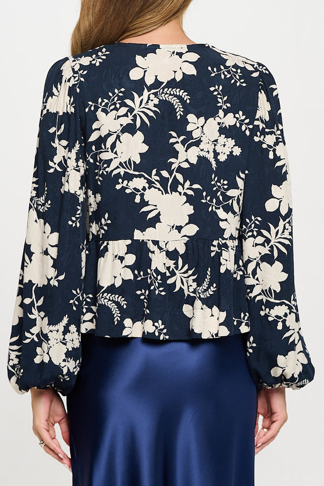 Floral Print Top with Front Tie Detail-3