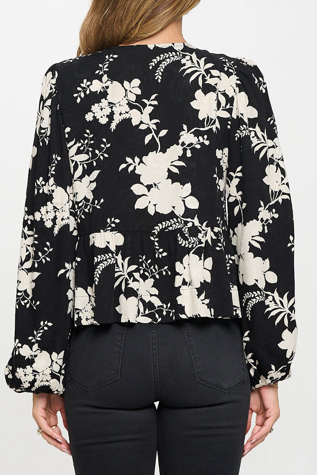 Floral Print Top with Front Tie Detail-3