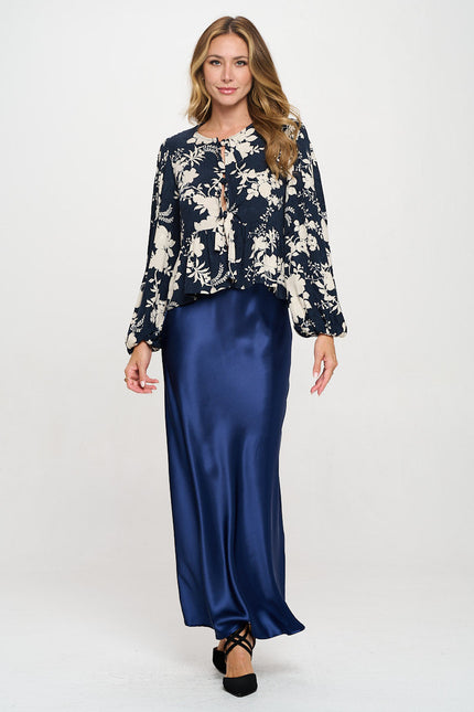 Floral Print Top with Front Tie Detail-4