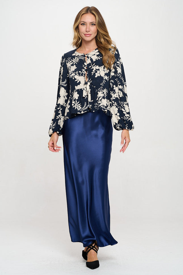 Floral Print Top with Front Tie Detail-4