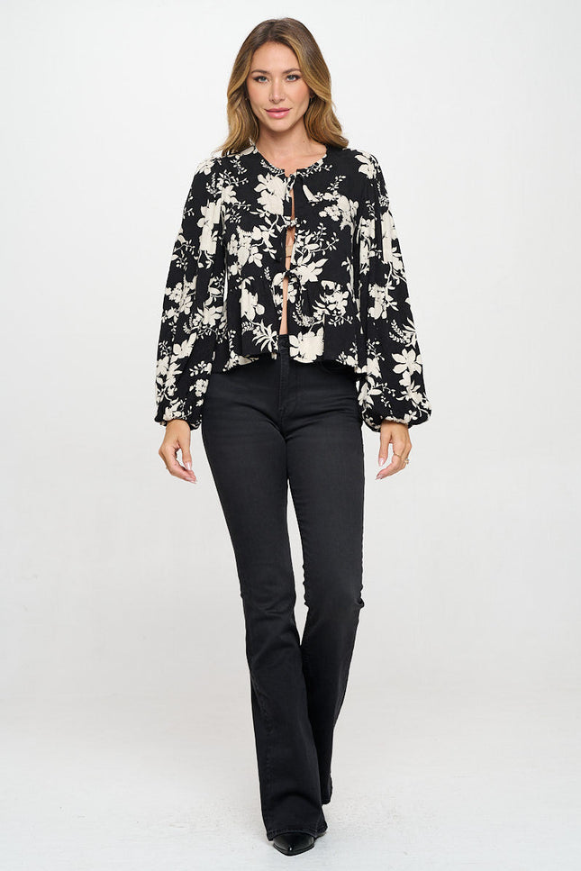 Floral Print Top with Front Tie Detail-4