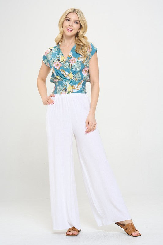 Floral Print V neck Crop Top w Smock Back Detail-4