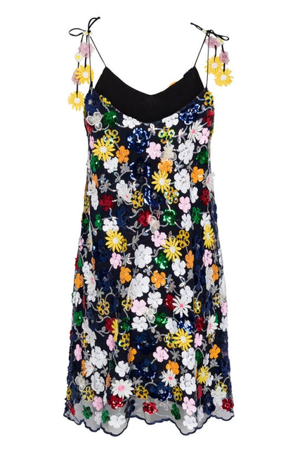 Floral Sequin Slip Dress - Black