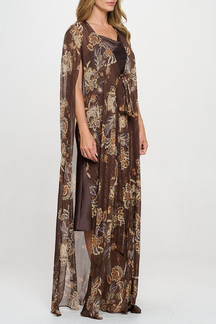 Floral Sheer Draped Long Kimono Cardigan with Front Tie-2