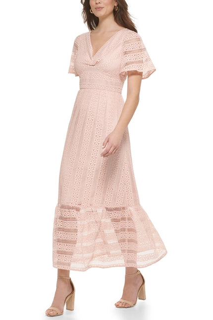 Floral Striped Lace Maxi-Dress-Kensie Dresses-Urbanheer