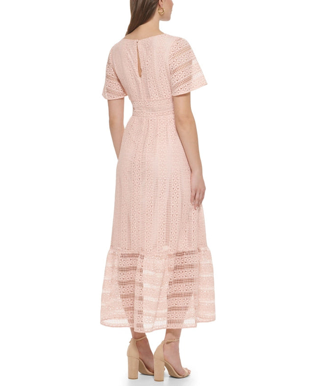 Floral Striped Lace Maxi-Dress-Kensie Dresses-Urbanheer