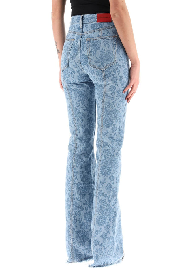 Flower Print Flared Jeans-women > clothing > jeans-Alessandra Rich-26-Celeste-Urbanheer