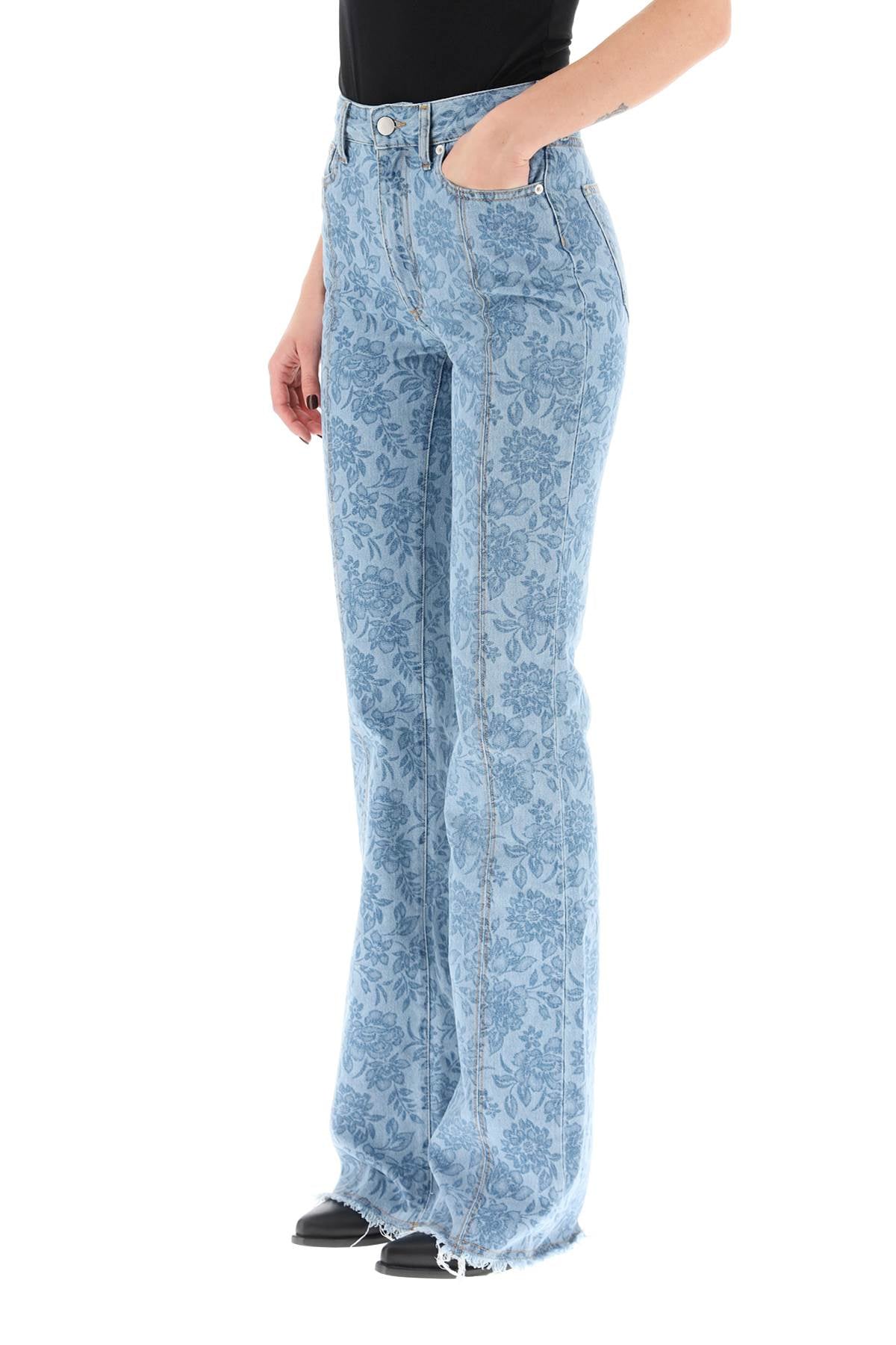 Flower Print Flared Jeans-women > clothing > jeans-Alessandra Rich-26-Celeste-Urbanheer