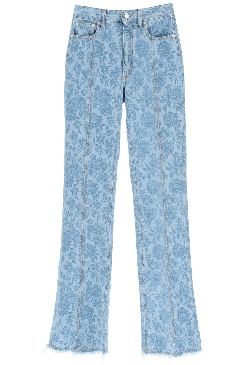 Flower Print Flared Jeans-women > clothing > jeans-Alessandra Rich-26-Celeste-Urbanheer