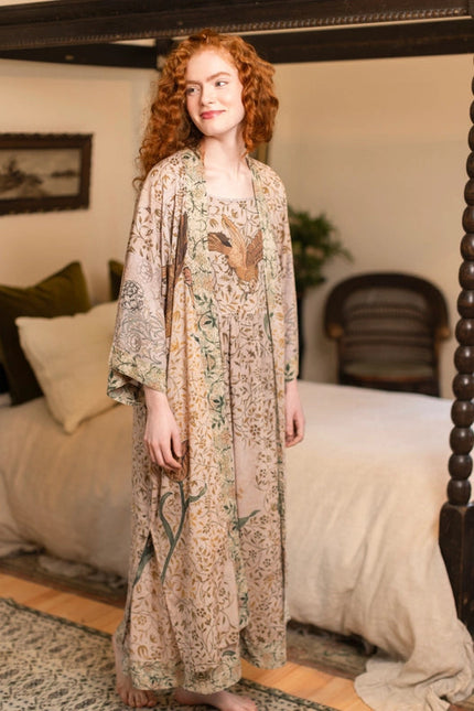 Folklore Bamboo Floral Bird Kimono Duster Robe