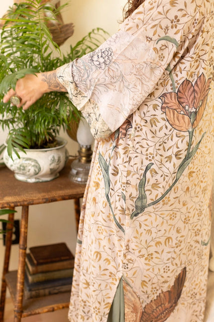 Folklore Bamboo Floral Bird Kimono Duster Robe