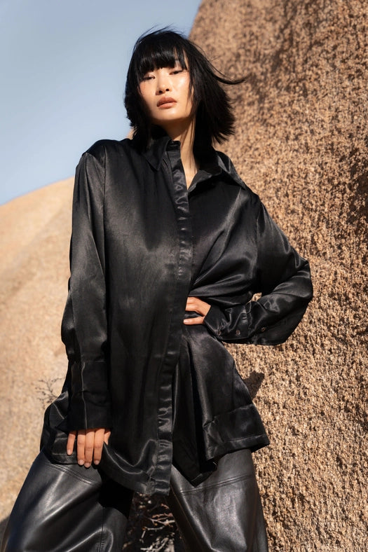 Forever My Muse Silk Shirt Dress BLACK